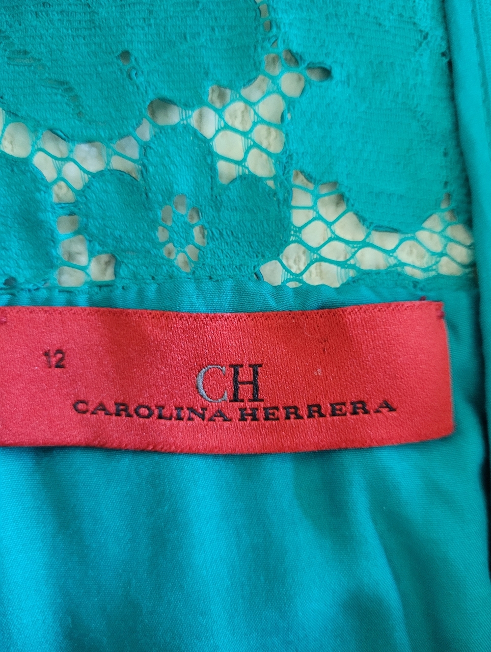 Carolina Herrera Teal Lace Fit-and-Flare Dress